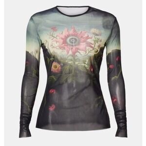 Monse Rose Printed Mesh Top Long Sleeve Mesh Surrealist Sheer Long Sleeve Sz M